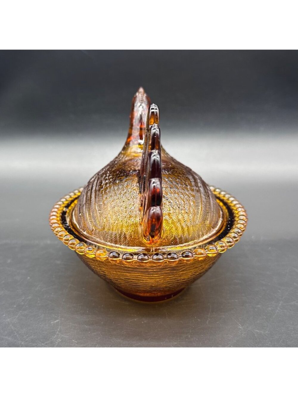 Vintage Indiana Glass Hen On A Nest Amber Candy Dish 1970s Chicken Farm HON - Picture 3 of 12